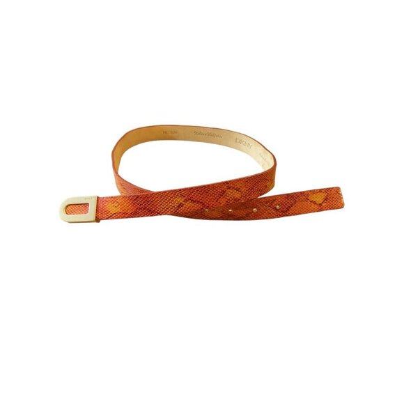 DKNY Belt Italian Calf Skin Leather Orange Snakeskin Pattern Size M Western - Picture 2 of 8